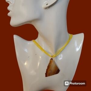 3/$30 Agate Slice Pendant Ribbon Necklace